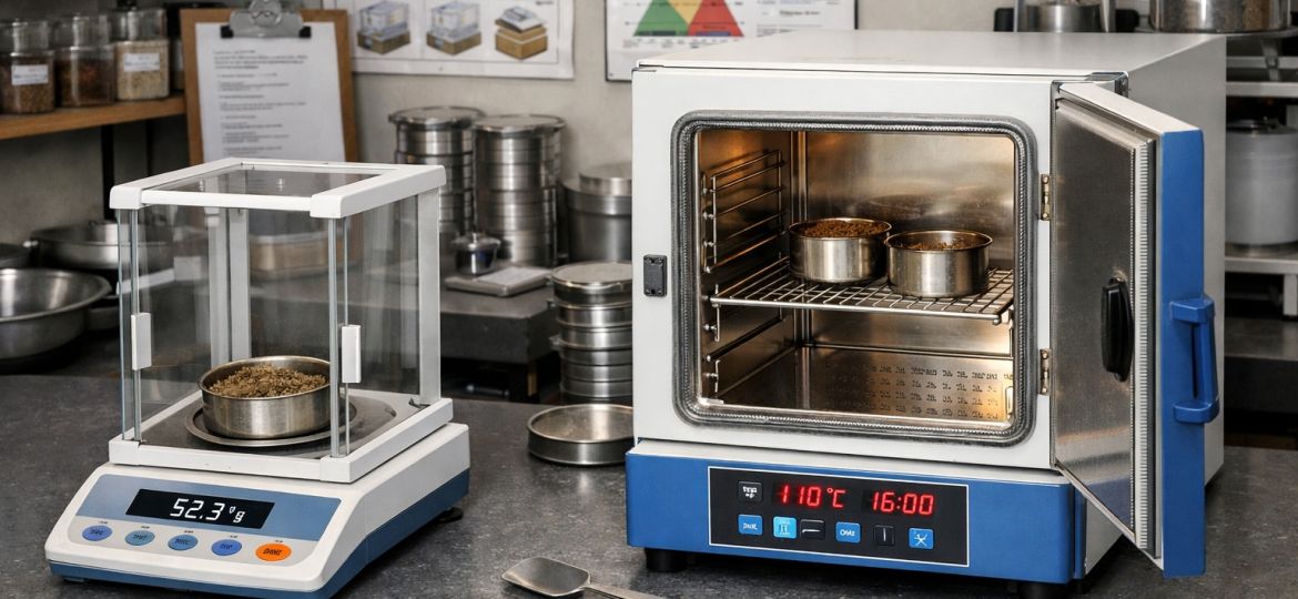 moisture content water content testing Geotechnical lab scene img